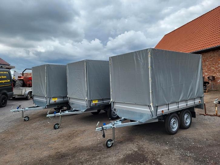 Nieuwe plateau aanhangwagens met huif. Mtm 750 kg., Auto diversen, Aanhangers en Bagagewagens, Nieuw, Ophalen