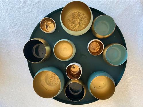 Dienblad ijzer donkergroen met kaarsenhouders 43cm dia, Huis en Inrichting, Woonaccessoires | Wanddecoraties, Gebruikt, Ophalen