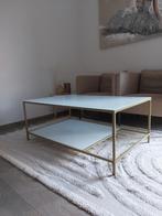 Salontafel met wit melkglas en gouden metalen poten, Ophalen, Gebruikt, 100 tot 150 cm, 50 tot 100 cm