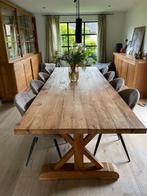 Vol houten tafel 3m op 1.10m met 8 stoelen, Gebruikt, Ophalen