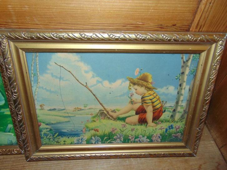 Retro kaders jongen en meisje, Verzamelen, Retro, Huis en Inrichting, Ophalen of Verzenden