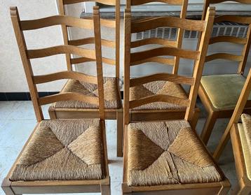 Set licht eiken stoelen met zitting in riet en fluweel beschikbaar voor biedingen