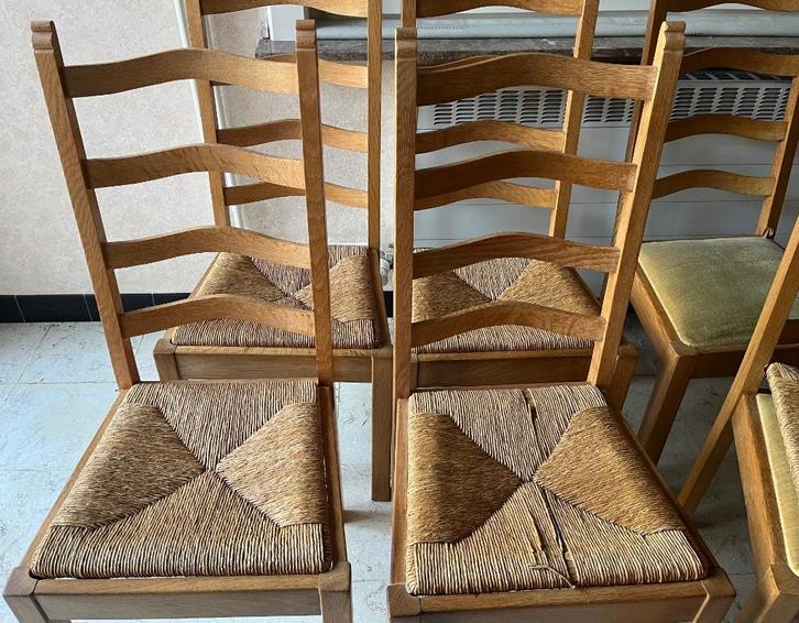 Set licht eiken stoelen met zitting in riet, Huis en Inrichting, Stoelen, Ophalen