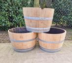 Halve wijnvaten - bloembak - tuindecoratie -eikenhout, Tuin en Terras, Bloembakken en Plantenbakken, Ophalen, Tuin, Rond, Zo goed als nieuw
