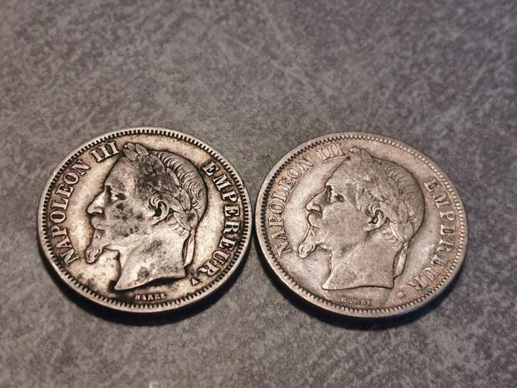 France,2 Francs 1866BB-1867A, zilver.. Napoleon III, Postzegels en Munten, Munten | Europa | Niet-Euromunten, Setje, Frankrijk