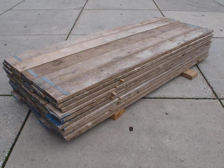 Steigerplanken 2½ meter gebruikt, Doe-het-zelf en Bouw, Hout en Planken, Gebruikt, Plank, Steigerhout, 200 tot 250 cm, 25 tot 50 mm