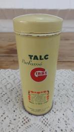 Oud geel talkpoederbusje / blikje met inhoud, Thibaud GIBBS, Ophalen of Verzenden
