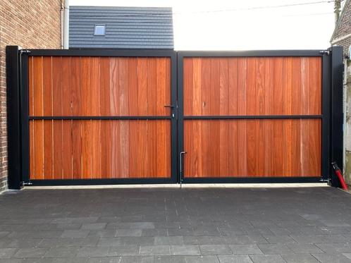 metalen poort met houten bekleding, Jardin & Terrasse, Portes de jardin, Neuf, Bois, Enlèvement ou Envoi