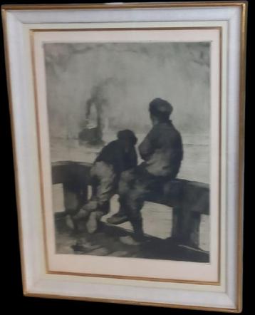 Kurt Peiser gravure "havenjongens".  beschikbaar voor biedingen