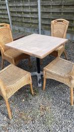 Bistro tafel  en 4 rieten stoelen, Tuin en Terras, Ophalen, Gebruikt