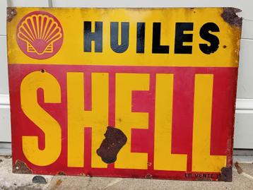 Panneau d'affichage en émail Shell vers 1930, Enlèvement ou Envoi, Utilisé, Panneau publicitaire