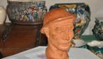 § sculpture tête de mineur en platre signée T. Mïldon, Antiquités & Art, Enlèvement ou Envoi