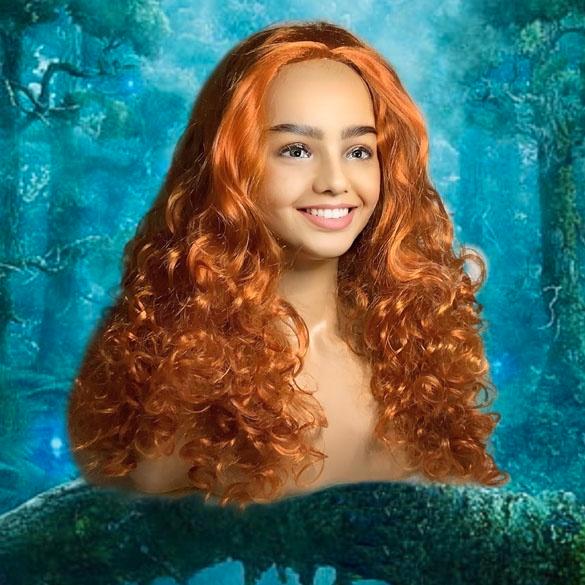 Disney prinses Merida pruik rood krullend haar + gratis haar, Handtassen en Accessoires, Uiterlijk | Haarverzorging, Nieuw, Verzenden