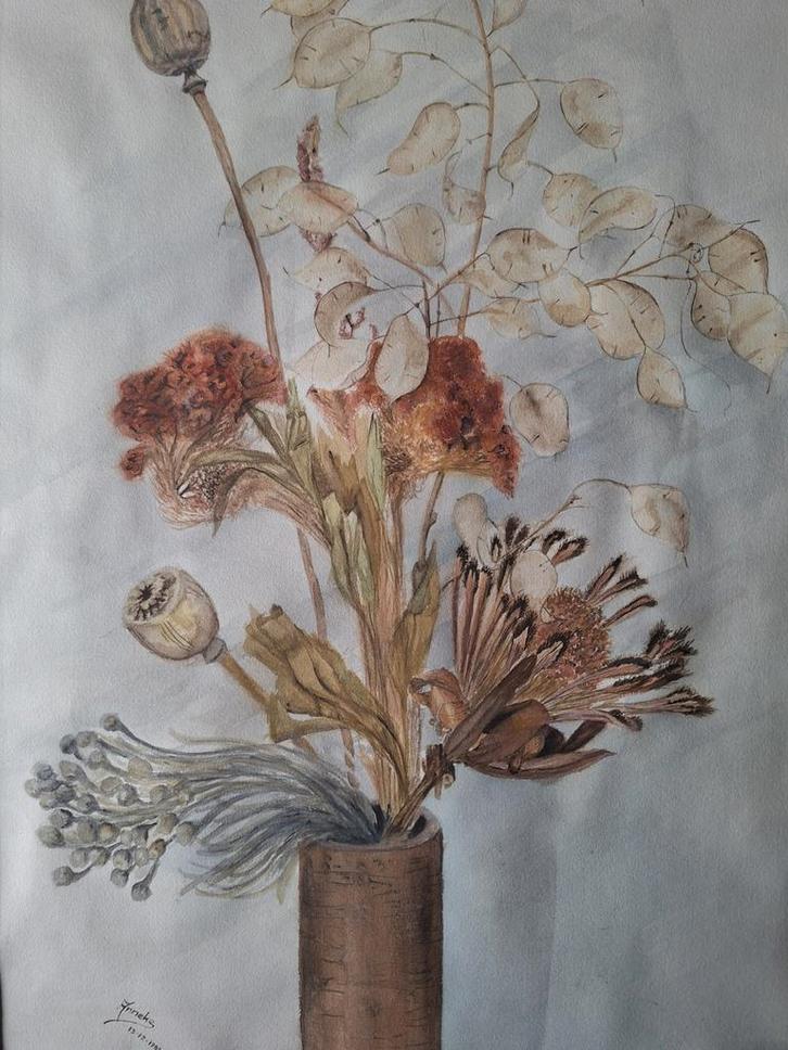 Mooie aquarel van Anneke De Keyser Bloemstilleven, Antiek en Kunst, Kunst | Schilderijen | Modern, Ophalen of Verzenden