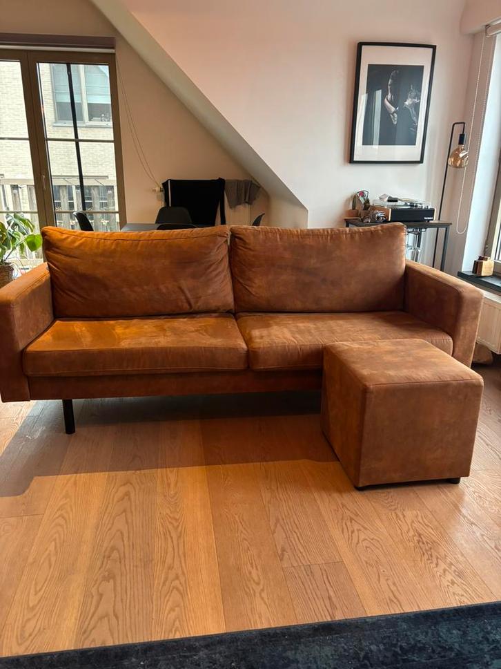 Zetel + bijpassende poef te koop, Huis en Inrichting, Zetels | Zetels, Stof, Ophalen