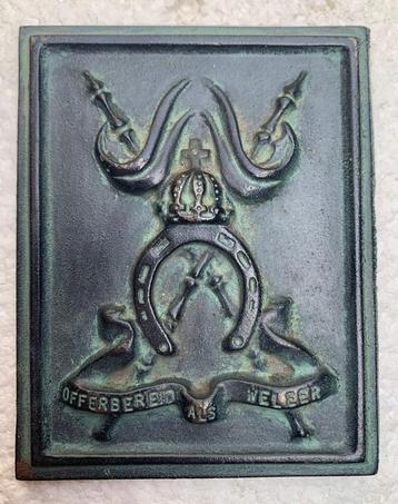 Bronzen penning, plaquette, 6de Lanciers, met mooie patina beschikbaar voor biedingen