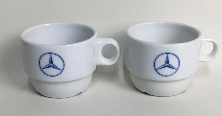 Mercedes 2 Vintage koffie espresso kopjes Sarreguemines, Antiek en Kunst, Curiosa en Brocante, Verzenden