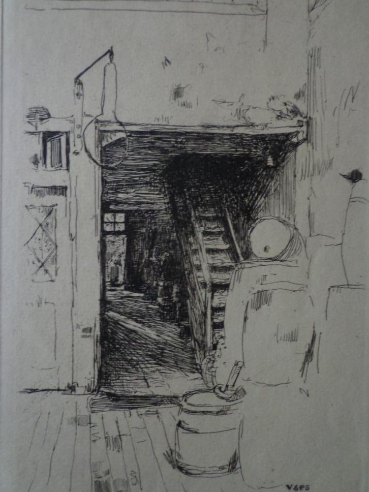 ets Walter Vaes Vlaams interieur uit 1904, Antiek en Kunst, Kunst | Etsen en Gravures, Ophalen of Verzenden