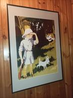 Kuifje! zeer mooi werk ingekaderd met glas ., Ophalen
