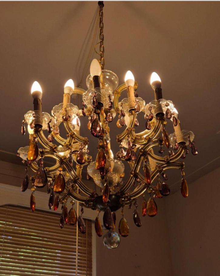 Superbe lustre ancien à pampilles- Style baroque/rococo, Antiquités & Art, Antiquités | Verre & Cristal, Enlèvement