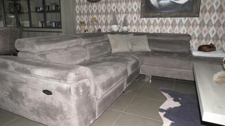Hoeksalon met elektrische relax, Huis en Inrichting, Zetels | Complete zithoeken, Zo goed als nieuw, Hout, Stof, Ophalen