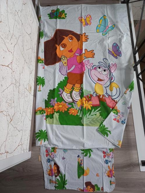 Set dekbedovertrek & kussensloop 'Dora' katoen 90x200 cm, Kinderen en Baby's, Kinderkamer | Beddengoed, Zo goed als nieuw, Dekbedovertrek