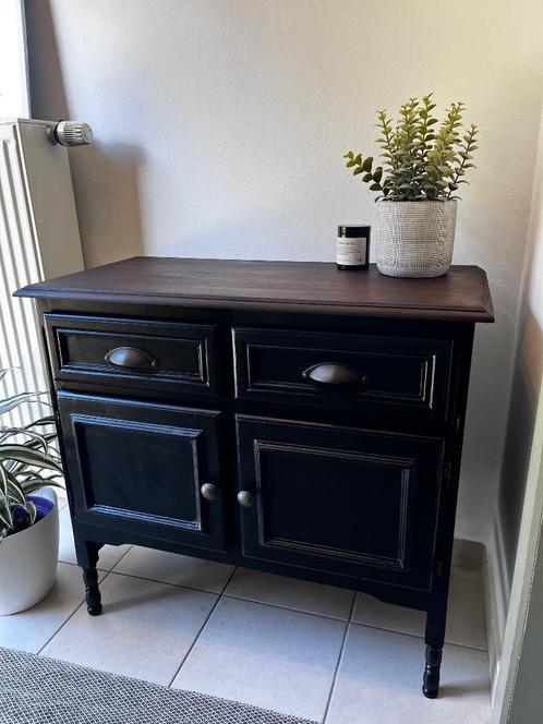 Commode industrielle rénovée – Noir & chêne – 76x83x40 cm, Huis en Inrichting, Kasten | Ladekasten, Zo goed als nieuw, Minder dan 100 cm