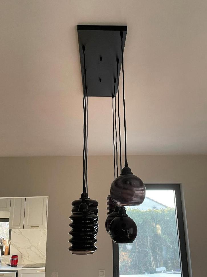 Designhanglamp voor eetkamer — eigentijdse stijl, Huis en Inrichting, Lampen | Hanglampen, Nieuw, 50 tot 75 cm, Glas, Metaal, Stof