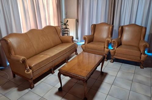 Handgesculpteerd lederen salon, Huis en Inrichting, Zetels | Complete zithoeken, Gebruikt, Ophalen