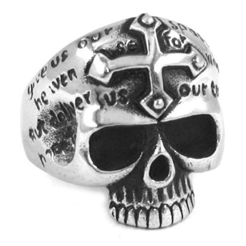Gothic cross skull herenring in chirurgisch staal, Handtassen en Accessoires, Ringen, Nieuw, Dame of Heer, IJzer of Staal, Ophalen of Verzenden