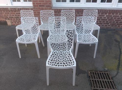 série 8 chaises nid d'abeille empilables intérieur/extérieur, Huis en Inrichting, Stoelen, Gebruikt, Vijf, Zes of meer stoelen