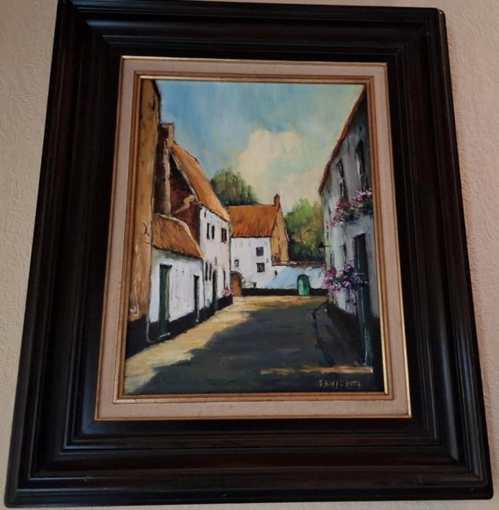 2 tableaux encadrés (vue sur le village + pays d'hiver), Antiquités & Art, Art | Peinture | Classique, Enlèvement