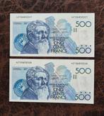 2 OPEENVOLGEND 500 Frank 1986-1989 Meurnier.   FDC, Postzegels en Munten, Bankbiljetten | België, Ophalen of Verzenden, Setje