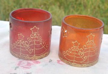 2 photophores de noel plastique rouge et orange  beschikbaar voor biedingen
