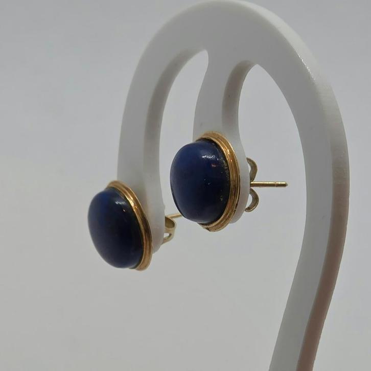 Gouden 14k 585 Lapis Lazuli Oorbellen, Handtassen en Accessoires, Oorbellen, Zo goed als nieuw, Knopjes of Stekers, Goud, Goud