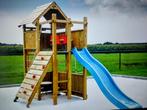 Speel/Klimtoren in Hardhout + Glijbaan, Klimwand, Touwladder, Kinderen en Baby's, Ophalen, Zo goed als nieuw, Hout