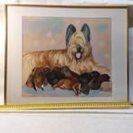 tekening Briard met pups, Huis en Inrichting, Minder dan 50 cm, Tekening, Zo goed als nieuw, 50 tot 75 cm