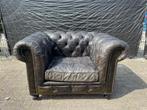 Stoere Chesterfield fauteuil vintage zwart, Antiquités & Art, Enlèvement ou Envoi