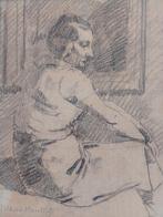 Medard Maertens  1875 - 1946   Tekening  Zittende vrouw, Antiek en Kunst, Verzenden