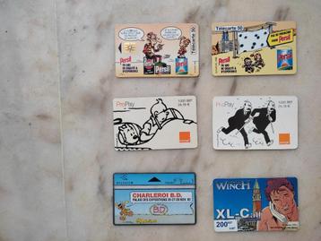 6 télécartes petit Spirou/Tintin/Marsu/Largo (pièce ou lot).