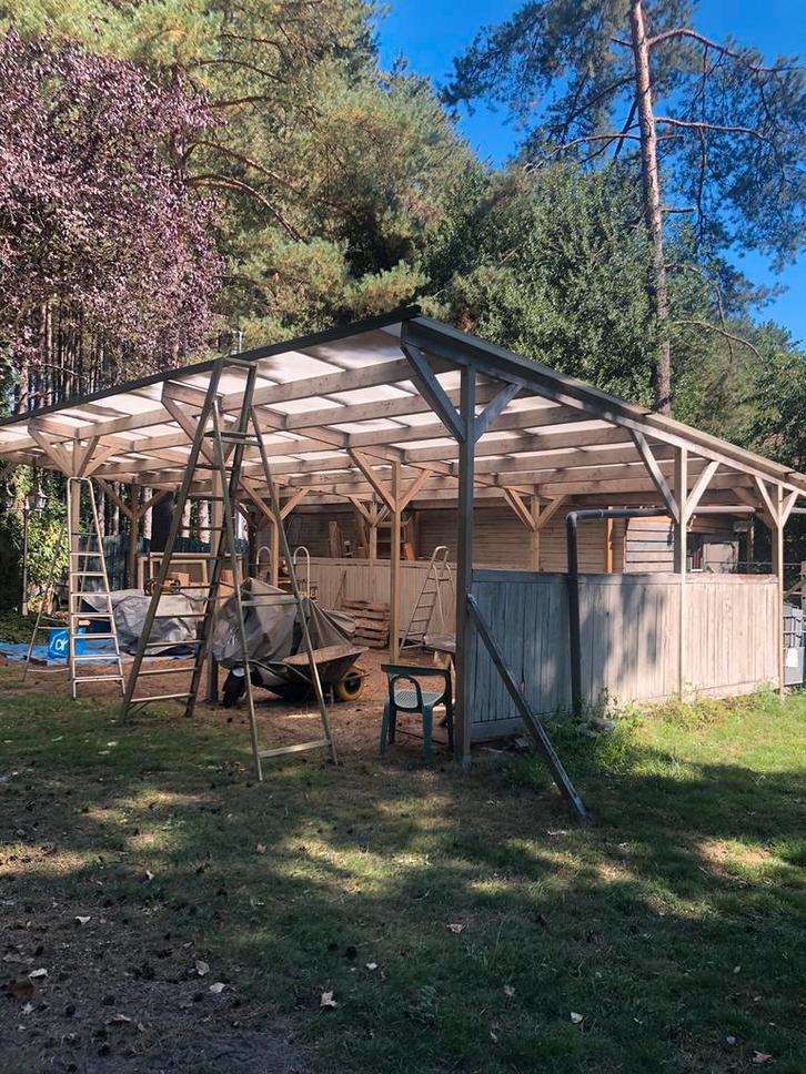 Carport voor 3 wagens 10.5 m L - 7 m B 73,5 m2, Tuin en Terras, Overkappingen, Zo goed als nieuw, Carport, Ophalen
