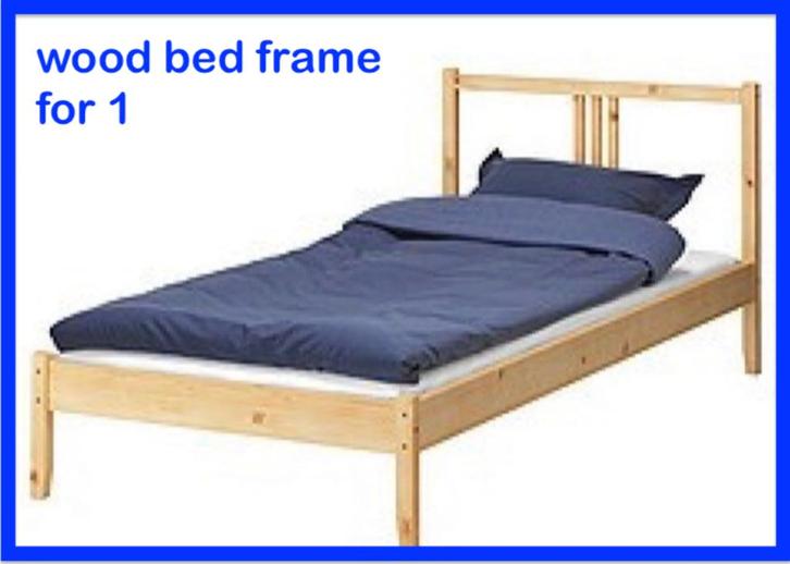 frame + boxspring: Scandinavisch houten bed voor 1 persoon, Huis en Inrichting, Slaapkamer | Bedden, Gebruikt, Eenpersoons, 90 cm