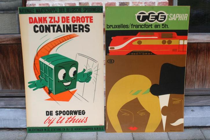 Affiche van NMBS Belgische spoorwegen (jaren 60), Verzamelen, Spoorwegen en Tram, Zo goed als nieuw, Trein, Kaart of Prent, Ophalen of Verzenden