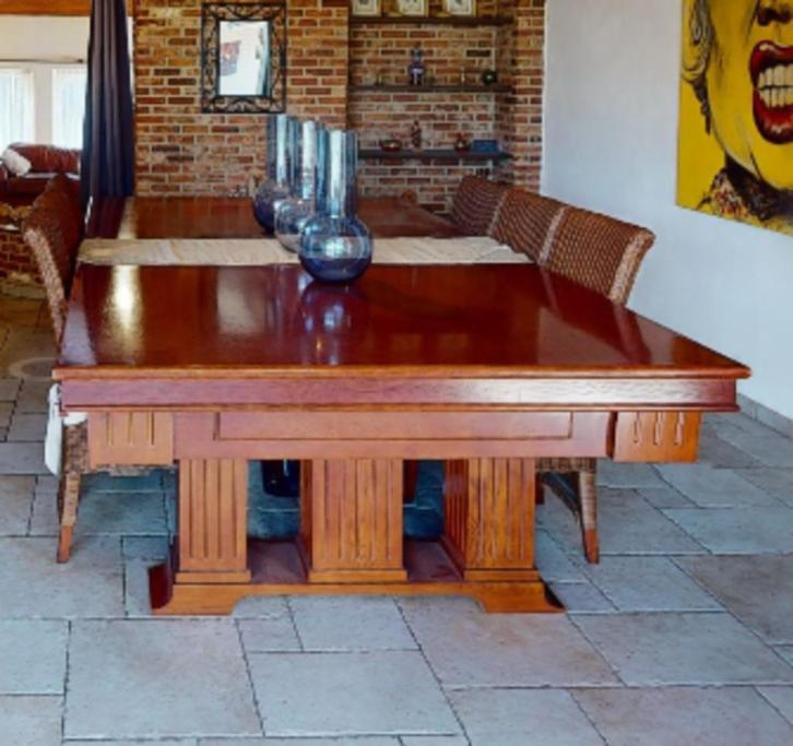 professioneel poolbiljart eiken en tevens eettafel, Sport en Fitness, Biljarten en Poolen, Zo goed als nieuw, Pooltafel, Ophalen