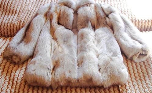 Manteau / veste en fourrure de renard / lynx véritable, Kleding | Dames, Jassen | Winter, Zo goed als nieuw, Beige, Ophalen