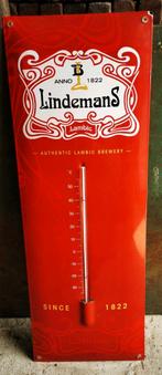 Lindemans temperatuurmeter geëmailleerde biermerk wandbord, Verzamelen, Ophalen of Verzenden, Zo goed als nieuw, Reclamebord
