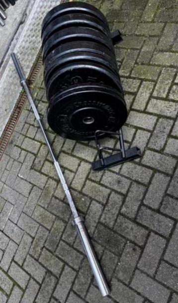 100kg Crossmaxx Bumperplates, Barbell 220cm , Opbergrek beschikbaar voor biedingen