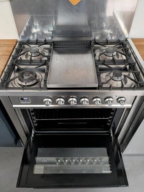 Fornuis Boretti luxe + oven, 90cm rvs + rvs frytop, Elektronische apparatuur, Fornuizen, Gebruikt, Ophalen