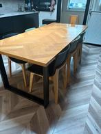 Mooie visgraad eettafel en 6 Stoelen, Huis en Inrichting, Tafels | Eettafels, Ophalen, Zo goed als nieuw