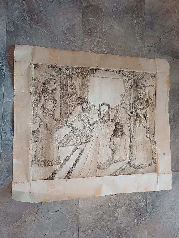 Paul Delvaux – “Les Vestales” (1979) – Authentieke Proefdruk, Antiek en Kunst, Kunst | Schilderijen | Modern, Ophalen of Verzenden